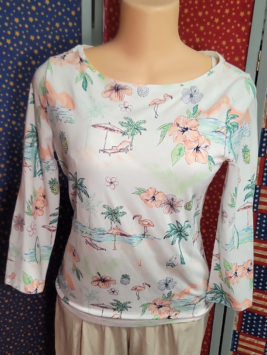 Talbots Tops - Talbots White Tropical Floral Long Sleeve Tee